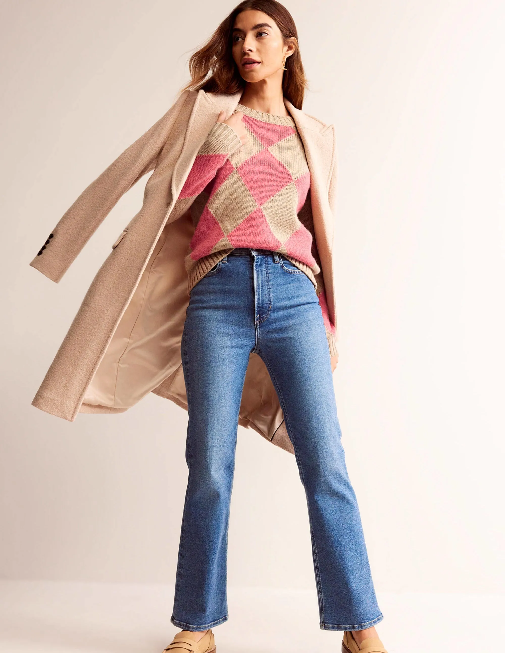 Argyle Crew Neck Jumper-Watermelon, Chinchilla Melange