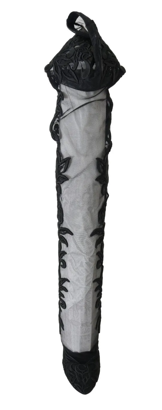 Black Floral Embroidered Socks Boots