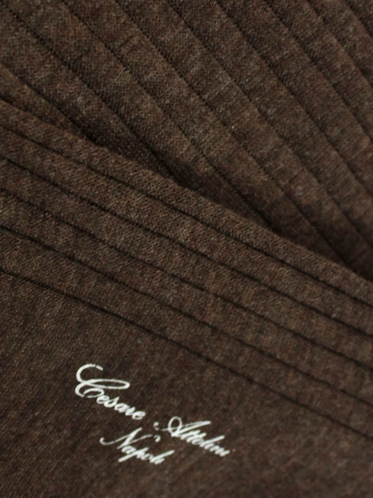 Cesare Attolini Wool Socks Brown Solid Ribbed US 12 / EUR 46 - Over The Calf FINAL SALE