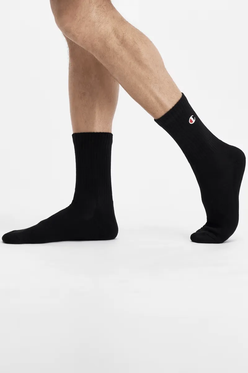 CHAMPION C LOGO CREW SOCKS 3PK - BLACK