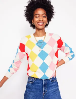Cotton Argyle Jumper-Pink, Light Blue Argyle