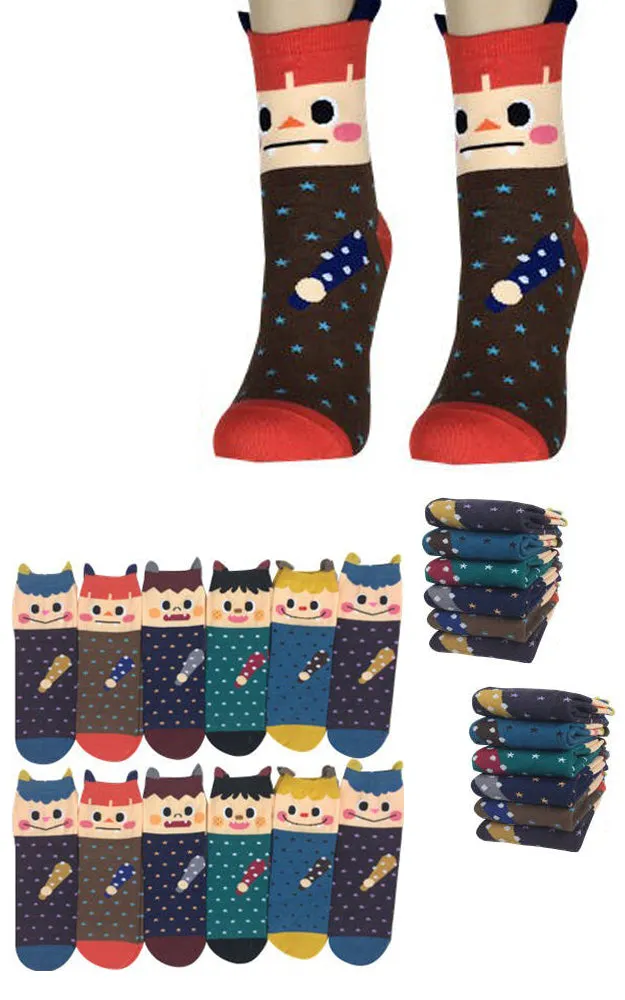 DB76107 Cute Girls Cartoon Cotton Casual Socks  (12prs Pack)