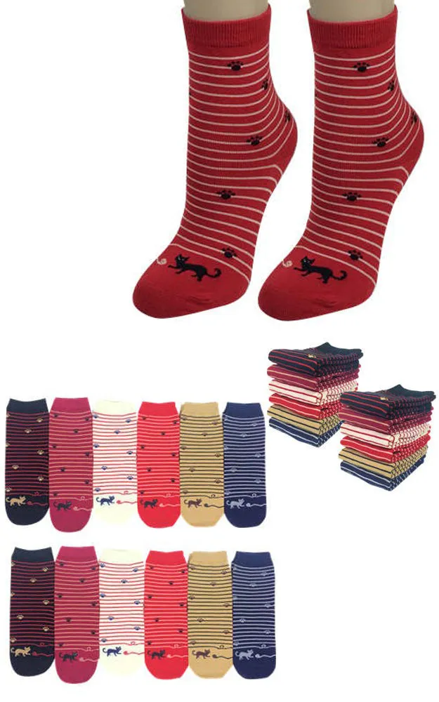 DB76165 Cute Cat Cartoon Cotton Casual Socks  (12prs Pack)