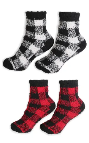 JCS113 Buffalo Check Pattern Soft Mini-Crew Socks (6prs Pack)