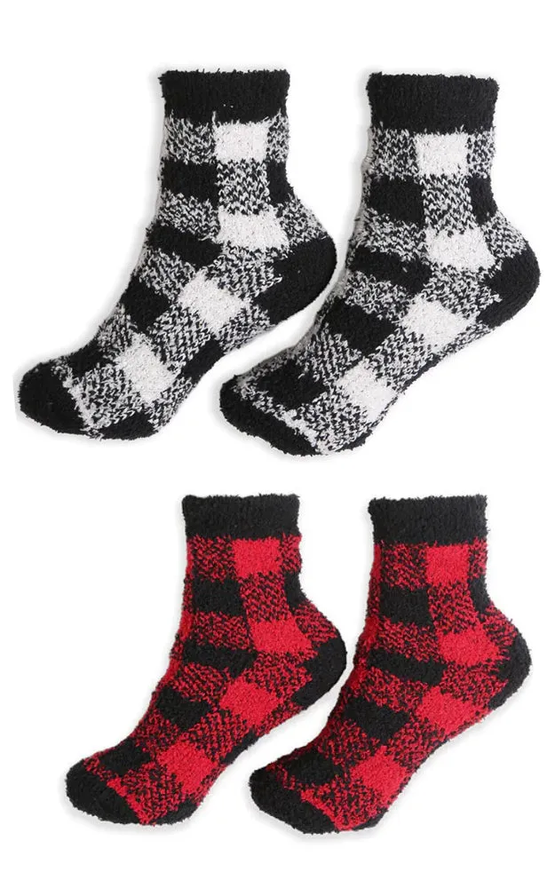 JCS113 Buffalo Check Pattern Soft Mini-Crew Socks (6prs Pack)