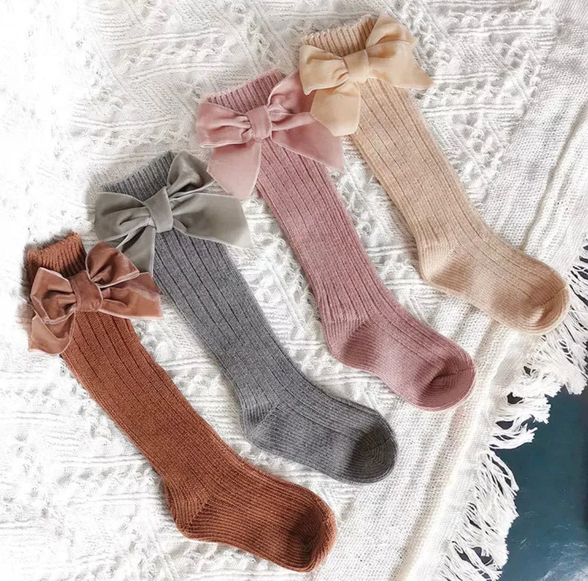 Valentina - Velvet Bow Baby Socks - Rust