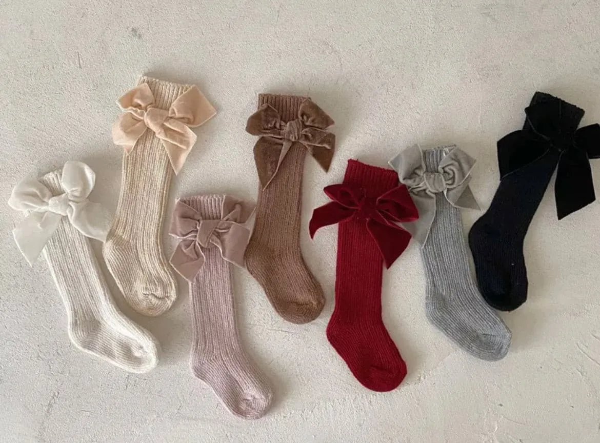 Valentina - Velvet Bow Baby Socks - Rust