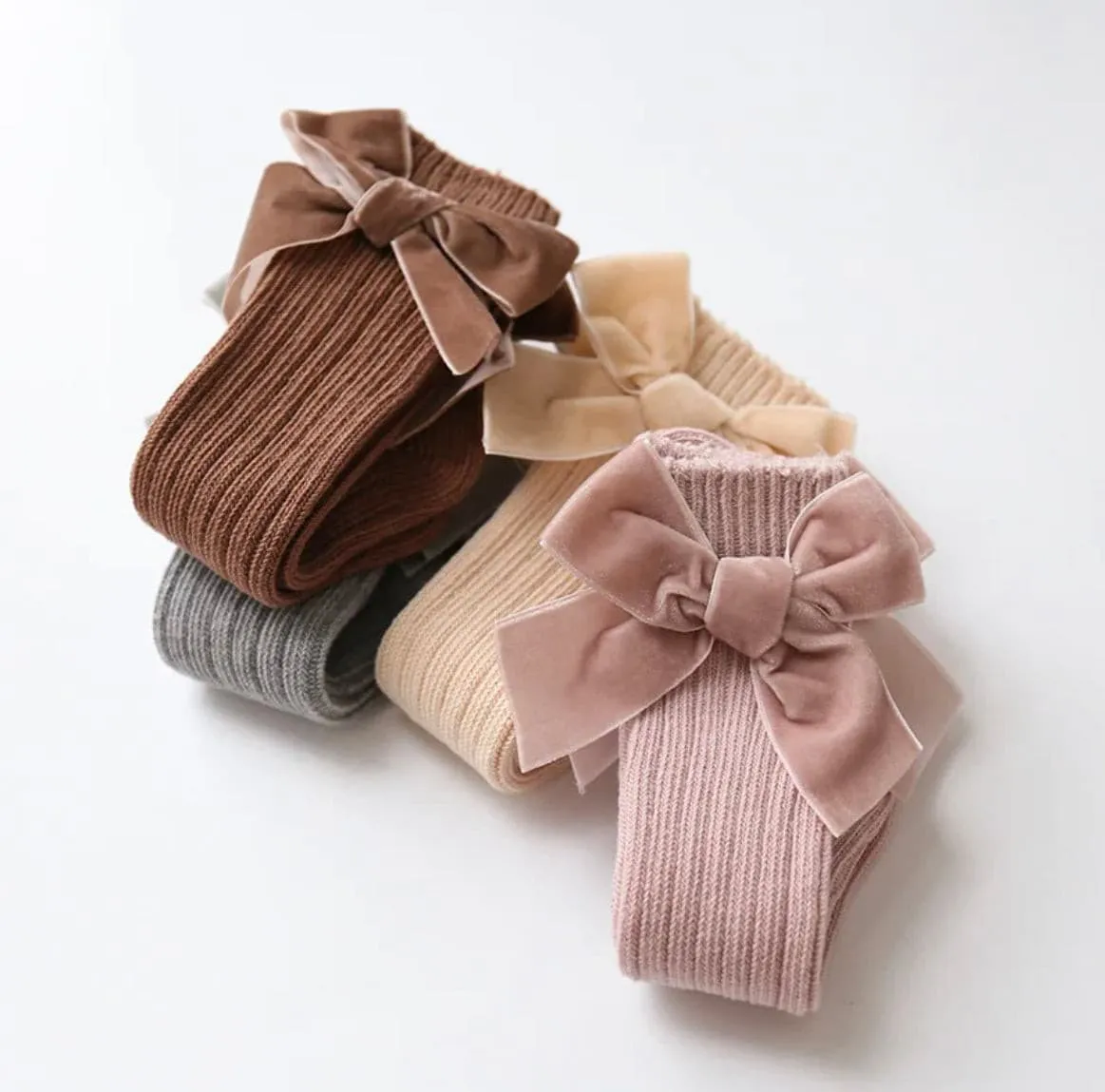 Valentina - Velvet Bow Baby Socks - Rust